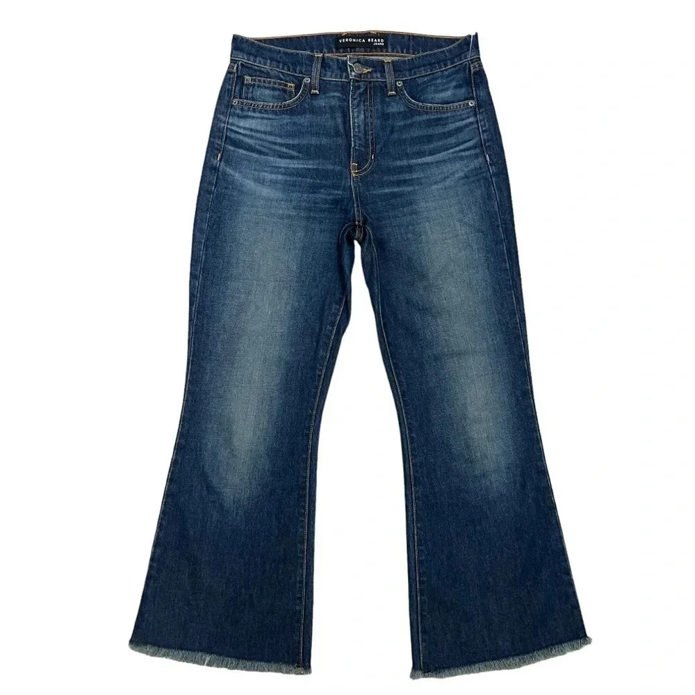 Veronica Beard Sandi Cropped Flare High Rise Jeans in Dark Vintage Wash Size 28